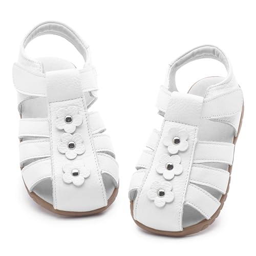 Image of Femizee Toddler Girls Leather Dress Sandals with Adjustable Strap | Toddler /Little Kids, Leather upper, Cushioned footbed, Hook-and-loop, Flexible Sole, Dressy summer occasions, Princess-style