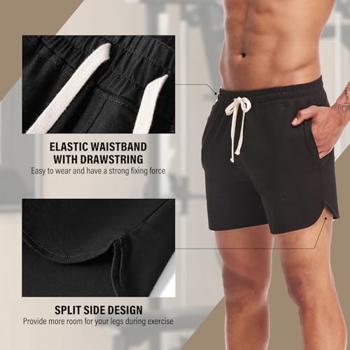 AMY COULEE Mens 5 Inch Workout Shorts Cotton Gym Shorts Bodybuilding SweatShorts with Pockets3