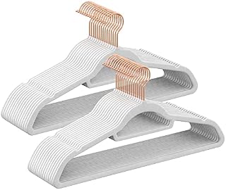 SONGMICS Velvet Hangers, Set of 30 Coat Hangers for Clothes, Non-Slip, with Tie Bar and Rose Gold Hook, Space-Saving, 0.6 cm Thick, 43.5 cm Long, for Dresses Trousers, White CRF021W01