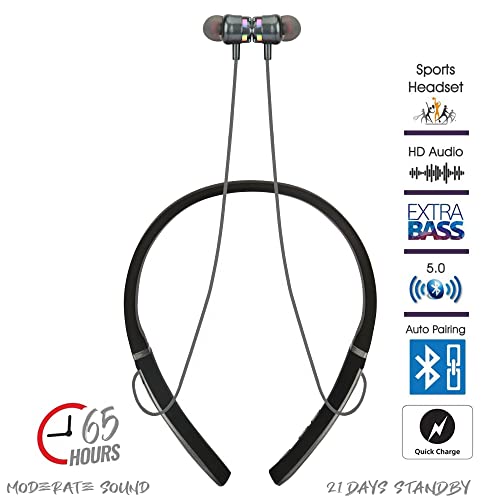 Image of Hitage Amaze Series NBT-628 Wireless Sport Neckband 65 Hrs Music with battry Indicator Bluetooth Headset (Grey Black, in the Ear)