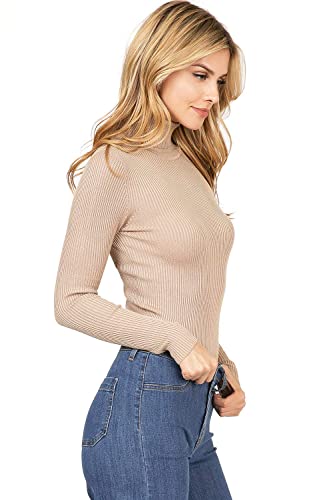 Image of Ambiance Apparel Women's Ribbed Long Sleeve Turtleneck Top