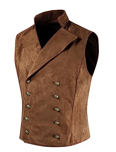 AUBIG Vest for Men Double -breasted Slim Fashion Business Vest V-neck Gothic Steampunk Waistcoat3