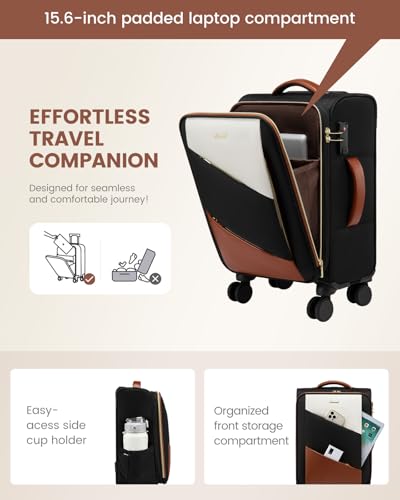 LOVEVOOK Carry On Luggage 22x14x9 Airline Approved, 20 Inch Suitcases with Spinner Wheels, Softside Carry on Suitcase with TSA Lock for Travel, Water-Resistant Large Capacity Luggage for Women Men3