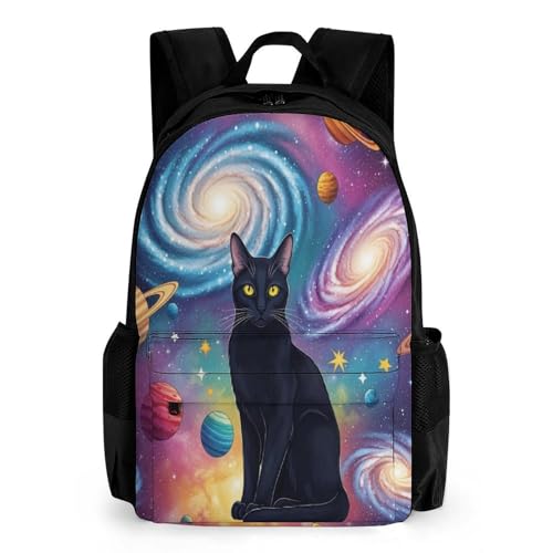 Supdreamc Backpack Anti-Theft Multipurpose Large Capacity Carry On Bag - Space Black Cat Camping Outdoor Backpack With Side Pockets
