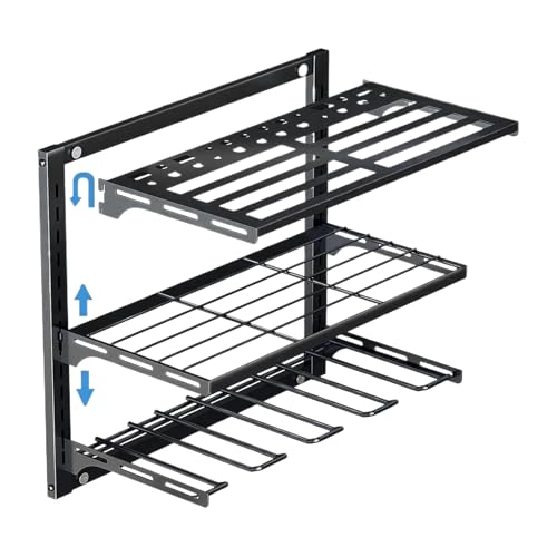 Moreeulsi Organizador de herramientas eléctricas, soporte de pared para almacenamiento de garaje, 3 capas, resistente, soporte de estante de metal para destornillador, jardín y taller