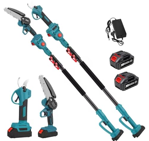 forbice da potatura a batteria, motosega a batteria 6 pollici incluso, + asta telescopica 128-248cm, kit 3 in 1, cesoie elettriche per potatura giardino rami arbusti vigneto