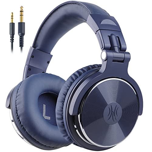 OneOdio Casque Audio Filaire DJ Piano Guitare avec Share-Port, Léger Confort Pliable Hi-Res Son Extra Basse - 6,35 et 3,5 mm 2 Jacks Câble avec Micro - Headphone pour PC Studio Monitor Pro-10(Bleu)