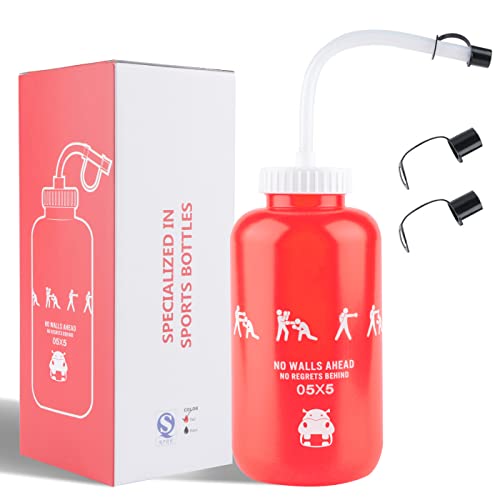 SHOKE Squeeze Sports Water Bottles Boxing Water Bottle with Long Straw BPA free Squeezable 1 Liter Hockey Water Bottle Plastic Leak Proof for Football Hockey Lacrosse Gym Cycling 32 Oz Mother's Day