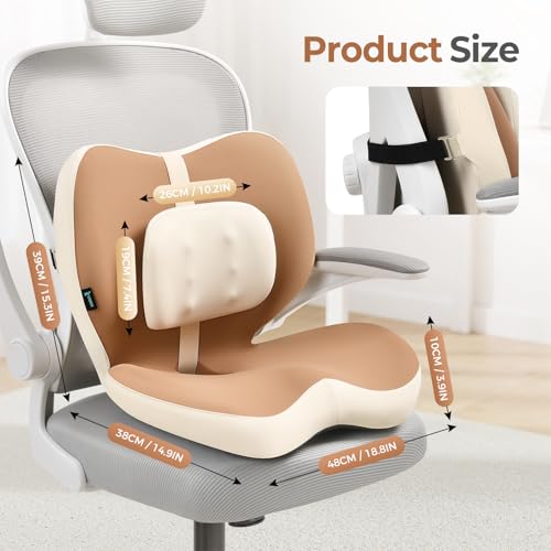 Image of FLORICH 2 in1 Truck Seat Cushion and Lumbar Support Pillow Memory Foam Car Seat Cushion with Adjustable Strap for Truck Driver Long Drives, Fits Semi Truck Seat,Car,Office&Gaming Chair(Light Brown)