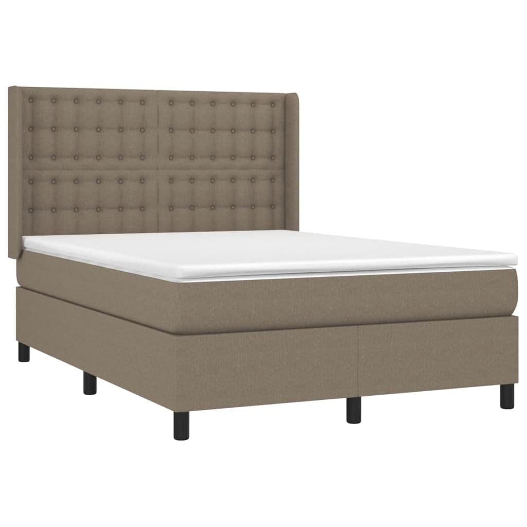 Tkanina regulowany zagłówek łóżko kontynentalne 140x190 cm taupe | Łóżko kontynentalne z materacem sprężynowym taupe tkanina 140x190 cm regulowany zagłówek