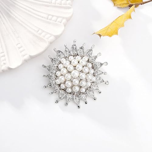 Image of Fashion Women Pearl Diamond Silver brooch jacket sweater Women's Scarf lapel brooch dress fabric hat bag and other accessories