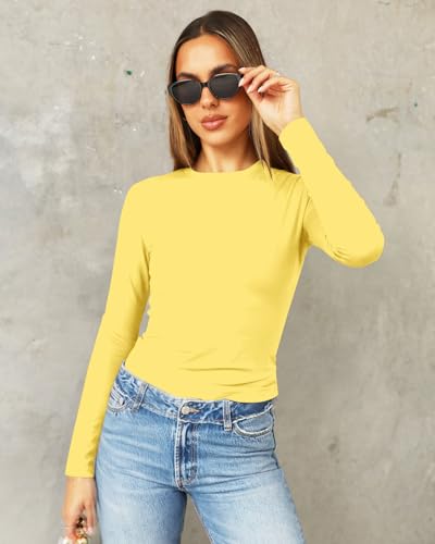 Image of Abardsion Women's Slim Lightweigh Long Sleeve T Shirts | Fall Clothes 2026 Casual Basic Crewneck Going Out Crop Tops Y2K