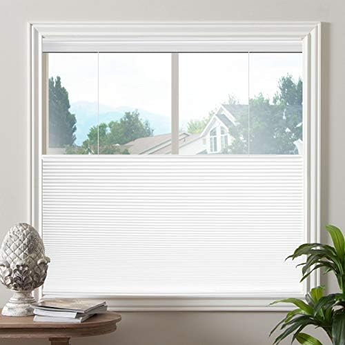 Biltek Top-Down & Bottom-Up Cellular Honeycomb Cordless Pleated Blinds Sheer Shades - White, 46" W X 64" H