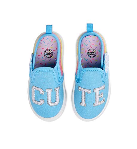 Girls Cute Casual Twin Gore Slip On Sneaker Blue Rainbow Cloud