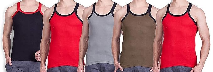 Cotton Blended Xylo Style Gym Vest for Men (Pack of 5, Size:90CM) (Colors & Print May Vary) White.-picture-39