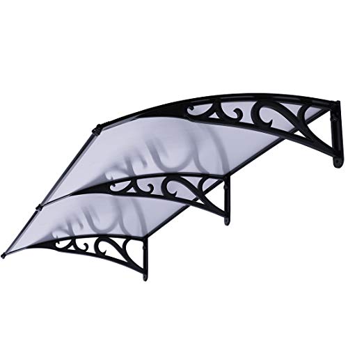 VIVOHOME Polycarbonate Window Door Awning Canopy Grey with Black Bracket 40 Inch x