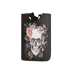 Kcldeci Totenkopf-Blumen Wäschekorb 32x28x57.5 cm