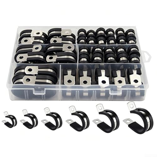 Pinces de type R en acier inoxydable 304, 52 bandes en caoutchouc, 6 tailles de clips en P pour la protection des câbles