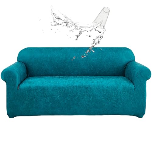 CLGTY 防水 ソファーカバー 3人掛け, PUレザー ソファーカバー 1 分割タイプ ストレッチ オールシーズン 付 伸縮性のある底 洗える 替えカバー 用 ネコ 犬-ターコイズ-3人掛け