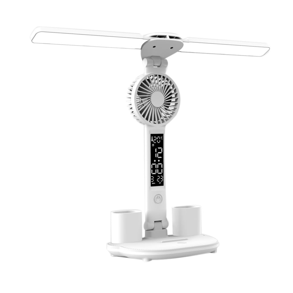 Biwwubik LáMpara de Mesa Recargable para Estudio, LáMpara de Escritorio, Luz de Lectura, Luz de Mesa LED con Ventilador, LáMpara de Lectura con Pantalla de Reloj LED
