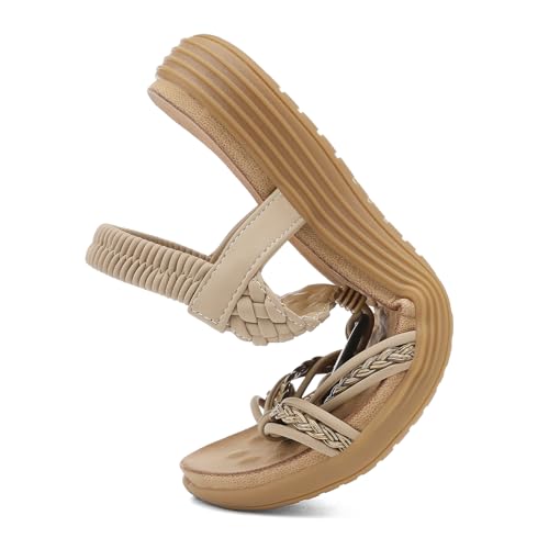 Image of UBFEN Womens Bohemian Flat Sandals With Back Strap Summer Beach Comfortable Bling