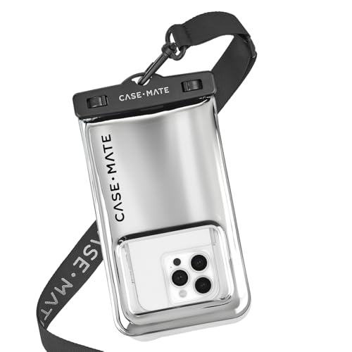 Image of Case-Mate IP68 Waterproof Phone Pouch - Silver Chrome | Touchscreen Floating Waterproof Phone Case with Crossbody Lanyard - Fits All Phones - Beach Cruise Ship Travel Essentials