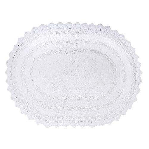 DII Crochet Collection Reversible Bath Mat, Small Oval, 17x24, White, 53 x 86 cm (Oval)
