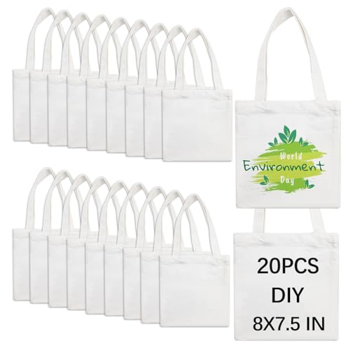OKBA 20 Pcs 8X7.5 Inch Sublimation mini tote bags,Blank Canvas Tote Bags Reusable Grocery Bags,...