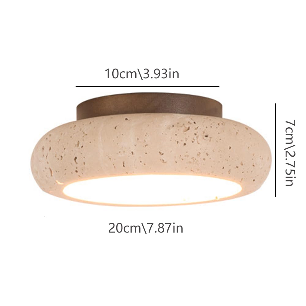 Sufitowa Led Do Korytarza, Żółta, Trawertynowa, 18 W, Oprawa Sufitowa Z Litego Drewna, Półpłaska, Do Montażu Na Werandzie I Alejce/3 Tryby Kolorów