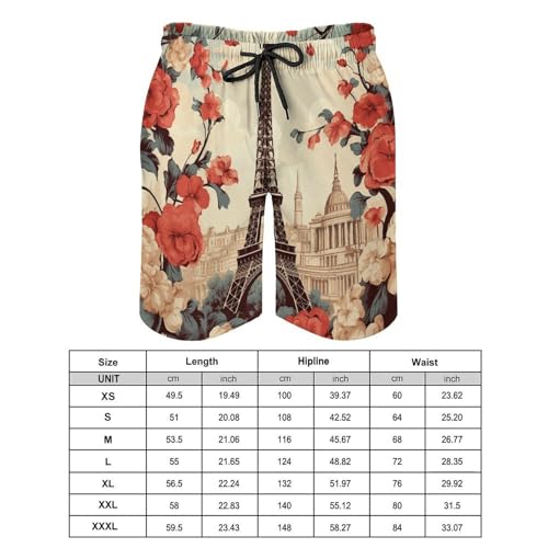 Mens Shorts Paris Vintage Floral Men Swim Trunks Quick-Dry Beach Shorts with Drawstring Pocket Bathing Suit2