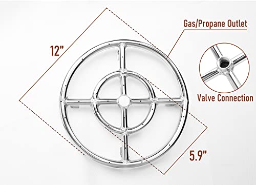 Uniflasy 12" Fire Pit Ring Burner Kit, Stainless Steel Propane Gas Firepit Ring Kit with Spark Ignition, Control Knob and Propane Hose Installation Kit for Indoor&Outdoor Fireplaces DIY Burner Kit
