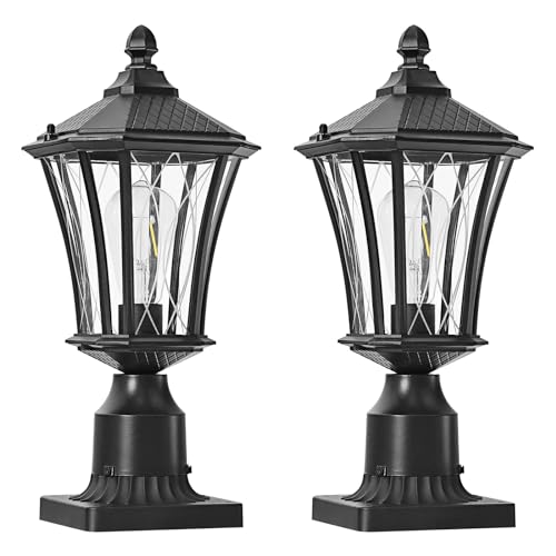 2 Pack Aluminum Outdoor Post Lights for Courtyard Lawn Driveway Entryway, Waterproof Outside Post Lamp Pole Light with 3" Pier Mount Base, Exterior Pier Mount Outdoor Lanterns Lighting