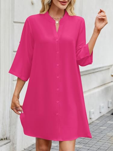 Image of PerZeal Womens Sexy V Neck Button Down Shirt Dresses Summer Short Sleeve Casual Loose Blouses & Button-Down Shifts Cover Ups