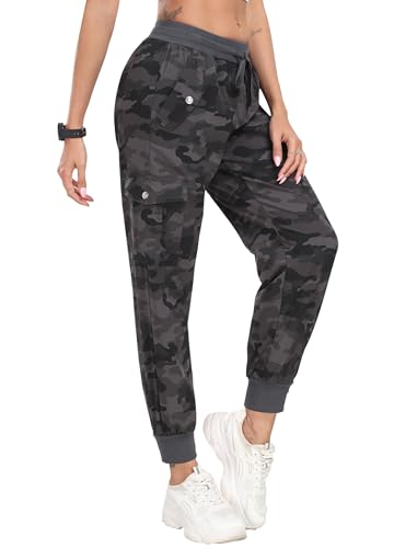 JINSHI Pantalon Femme Cargo Pantalon de Jogging Décontracté Léger Respirant Pantalons de Randonnée Trekking Multi-Poches Camo Gris Taille XL