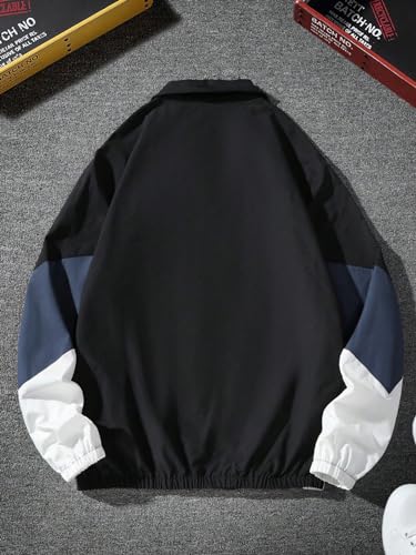 OYOANGLE Men's Color Block Lightweight Windbreaker Jacket Zip Up Jacket Outerwear Outdoor Varsity Jacket2