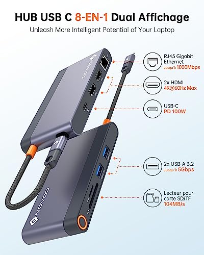 Estación de carga USB C 8 en 1 NOVOO para teletrabajar en casa con orden y limpieza 2