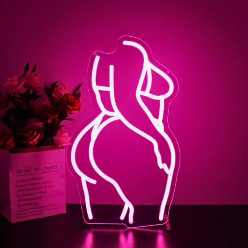 Image of Neon Sign - HSJNJKFU Lady Neon Signs for Wall Decor Beer Bar Light Signs for Man Cave Decor Pink Women LED Neon Sign for Room Birthday Party USB Powered