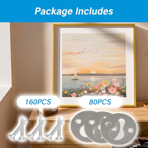 Image of 80pcs Keyhole Hangers 1-inch Round Key Hole Hanger Bracket Rail Heavy Duty Flush Mount Hardware Faux Metal Keyhole Picture Hanging Plates with Screws for Wall Mounting Silver