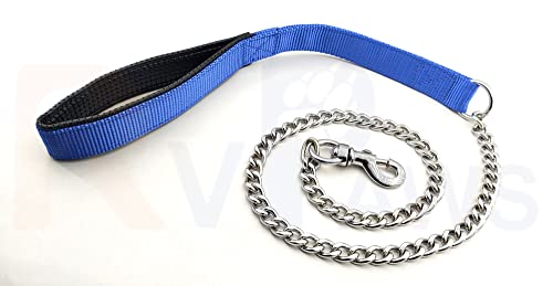 Image of RvPaws Diamond Cut Heavy Duty Dog Leash Metal Dog Leash Dog Chain with Padded Handle, Durable Leash Grinder Chain Heavy Hook Handle Leash Chain (Blue)
