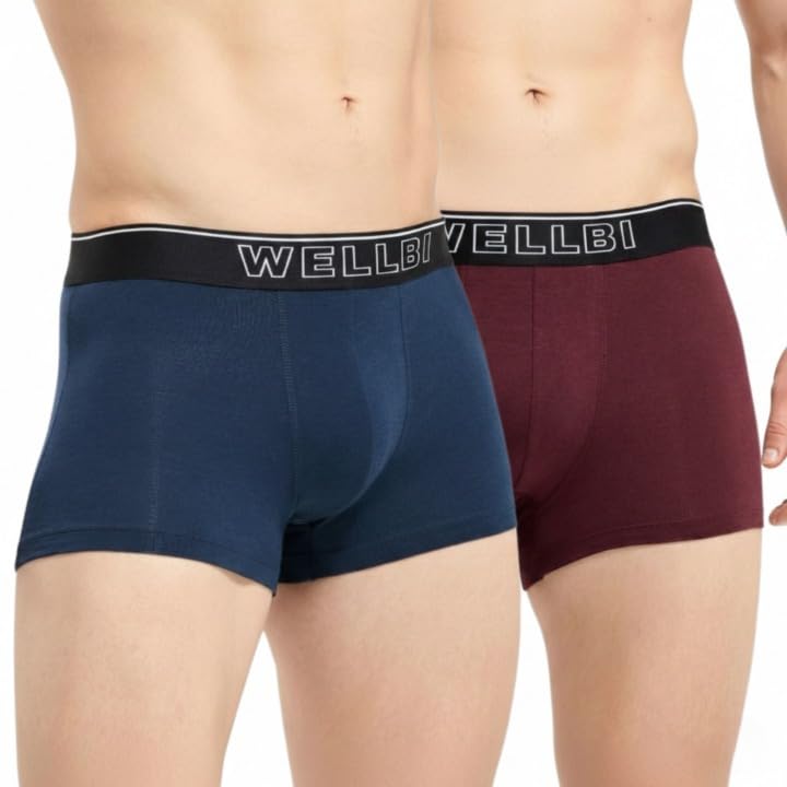 Image of Wellbi Mens Bamboo-Cotton Solid Trunks | 3x Softer Than Cotton | Breathable | Moisture-Wicking | 5x Odour Control | 4-Way Stretch | No Ride-Up Underwear