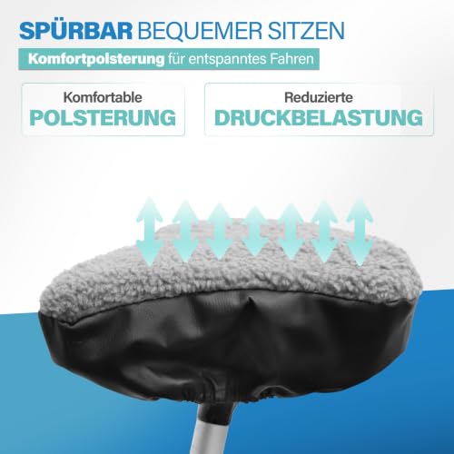 FISCHER Fahrrad Sattelbezug wendbar - Weiche Satteldecke mit Fell-Imitat & wasserabweisendem Kunstleder, warm, rutschfest, komfortabel… – Ansicht 5