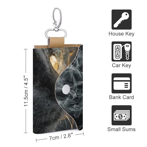 Black Cat with Golden Eyes Key Holder Bag PU Leather ID Card Holder Keychains Case Cover for Men Women2