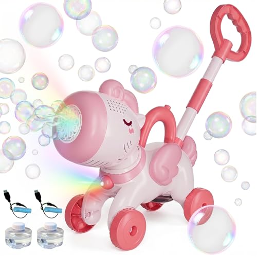 Prikpont Bubble Machine for Toddlers Portable Kids Bubble Maker for Colourful Lights & Shaking Head Outdoor Automatic Bubbles Machine for Kids Aged 38 Perfect for Parties & Birthdays