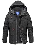 Rapoo Winter Jacket Coats Mens Cotton Fleece Lined Warm Thick Casual Jackets Cold Weather Winter Military Tactical Work Coats for Men with Hooded Grey 2XL