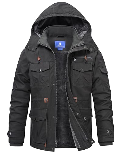 Rapoo Winter Jacket Coats Mens Cotton Fleece Lined Warm Thick Casual Jackets Cold Weather Winter Military Tactical Work Coats for Men with Hooded Grey 3XL