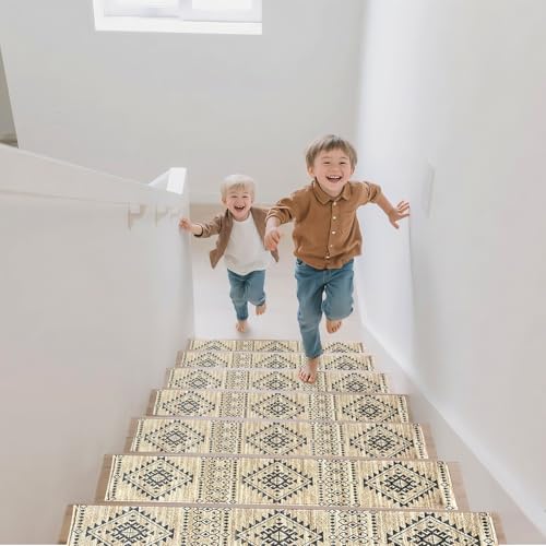 La mejor selección de Alfombras de escalera los mejores 5. 48 Alfombra de escaleras para escaleras de madera, antideslizante, para interiores y escaleras de madera, para escaleras de madera, beige marroquí, 8 x 30 pulgadas, paquete de 15