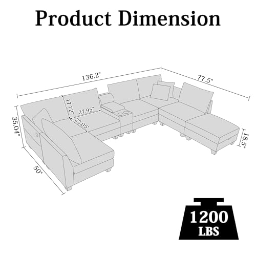136.4-Inch Modular Sectional Sofa with Storage Ottoman - Image 3
