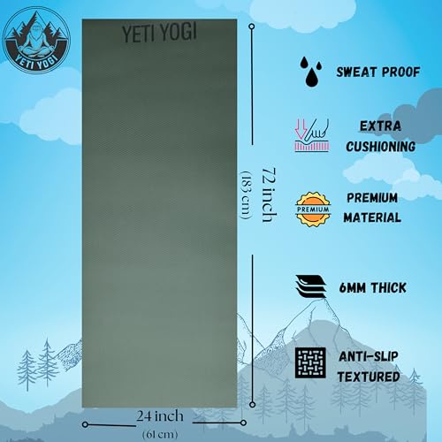 Image of EVA Yoga Mat 6mm Army Green Anti Slip Exercise Workout Mat Durable Comfortable Unisex Home Gym Pilates Fitness Training