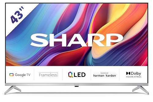 SHARP 43GP6265E - 43 Zoll Fernseher (108 cm) 4K Ultra HD Google TV - Gaming & Streaming QLED TV ohne Rahmen (Dolby Vision & Atmos, HDMI 2.1 mit eARC, Chromecast, Sprachsteuerung, Harman/KARDON Sound)