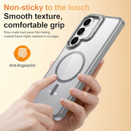 Image of VONZEE Compatible for Samsung S26 5G Case, Compatible with MagSafe, Military-Grade Protective Case, Built-in Stash Stand Phone Case, Scratch-Resistant Back Cover, Classic Series|Clear Grey